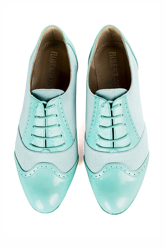 Aquamarine blue women's fashion lace-up shoes.. Top view - Florence KOOIJMAN
